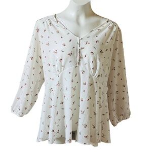 Women's Plus Size V-Neck Babydoll Top Ivory Size 1XL